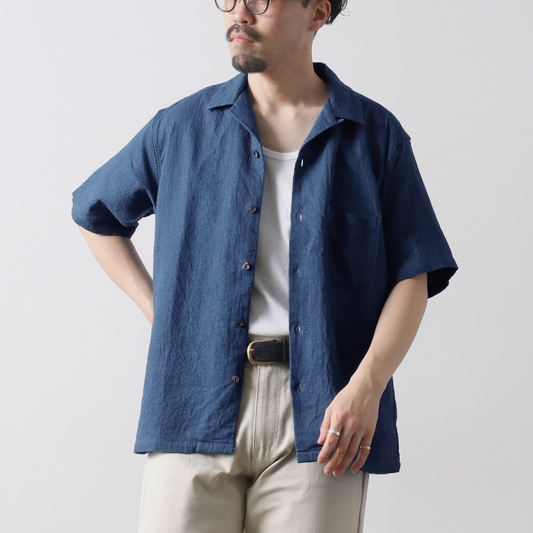 FOB FACTORY（FOBファクトリー） F3508 インディゴ ガーゼ ホリディ シャツ / メンズ 半袖 | FOB FACTORY | 01