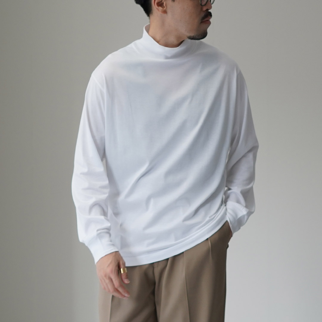 HANDVAERK（ハンドバーク） 60/2 モックネック ロングスリーブTシャツ / メンズ 長袖 ロンT 綿 コットン ハイネック | handvaerk | 01