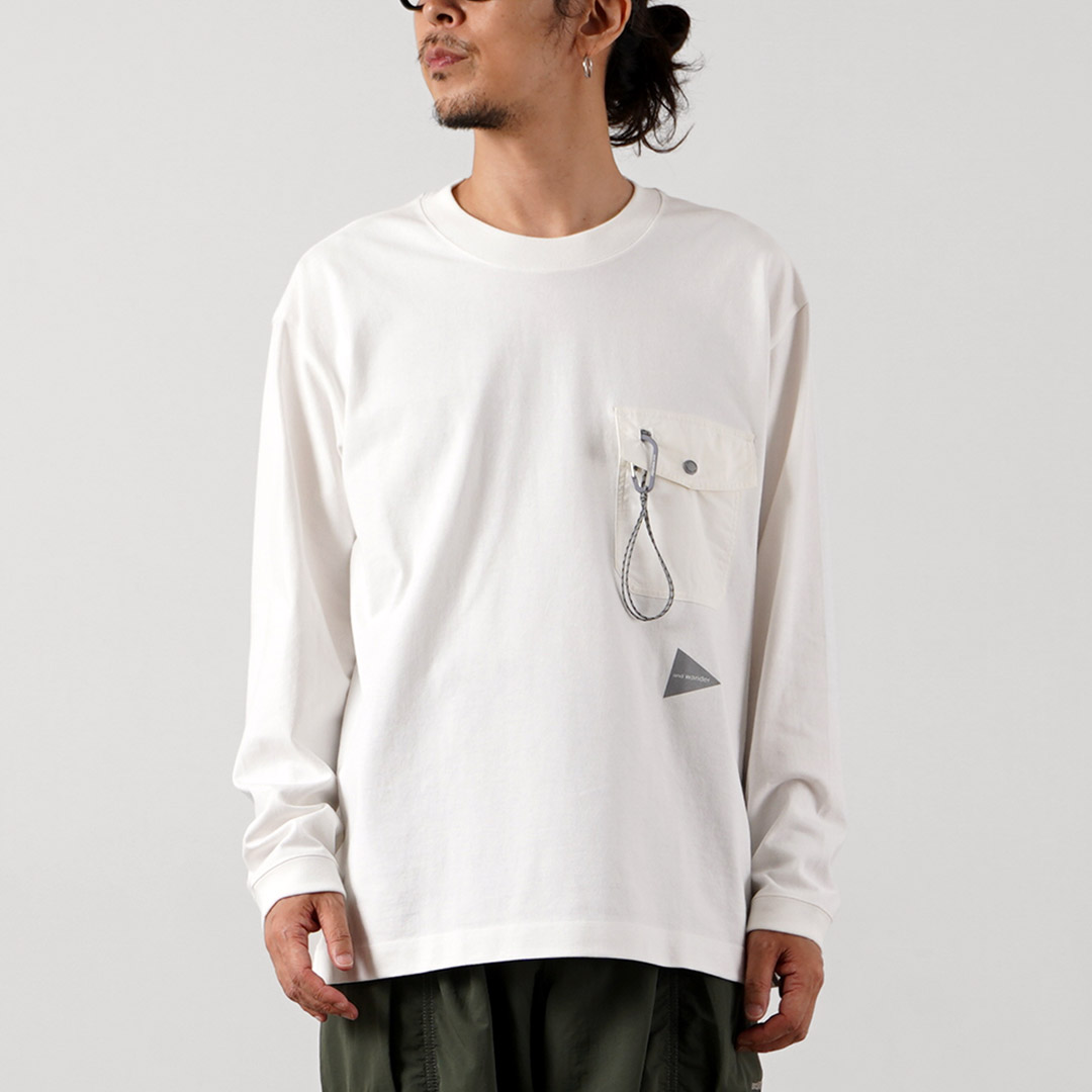 AND WANDER（アンドワンダー） ヘビーコットン ポケット ロングスリーブTシャツ / メンズ ヘビーウェイト 長袖Tシャツ アウトドア | and wander | 01