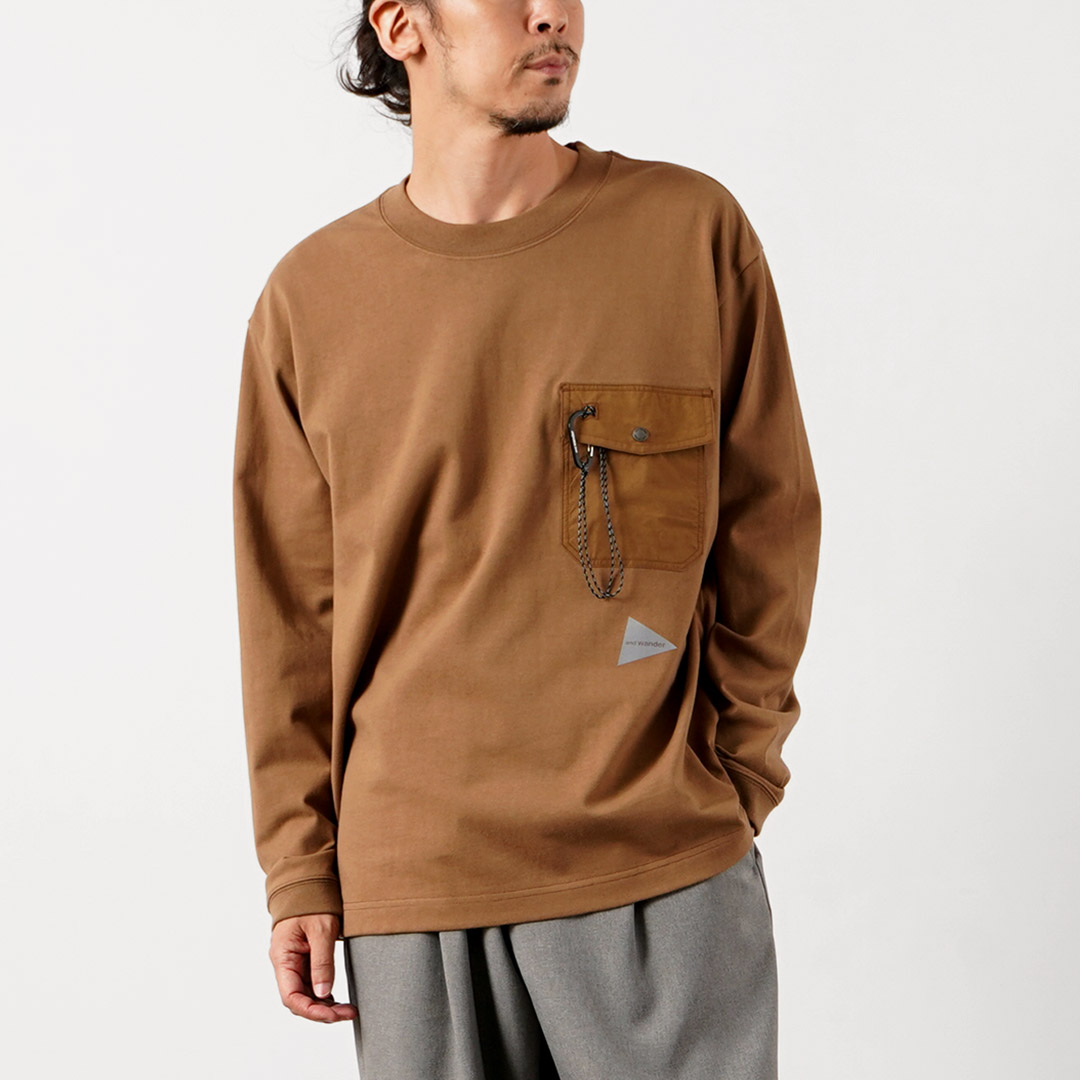 AND WANDER（アンドワンダー） ヘビーコットン ポケット ロングスリーブTシャツ / メンズ ヘビーウェイト 長袖Tシャツ アウトドア | and wander | 02