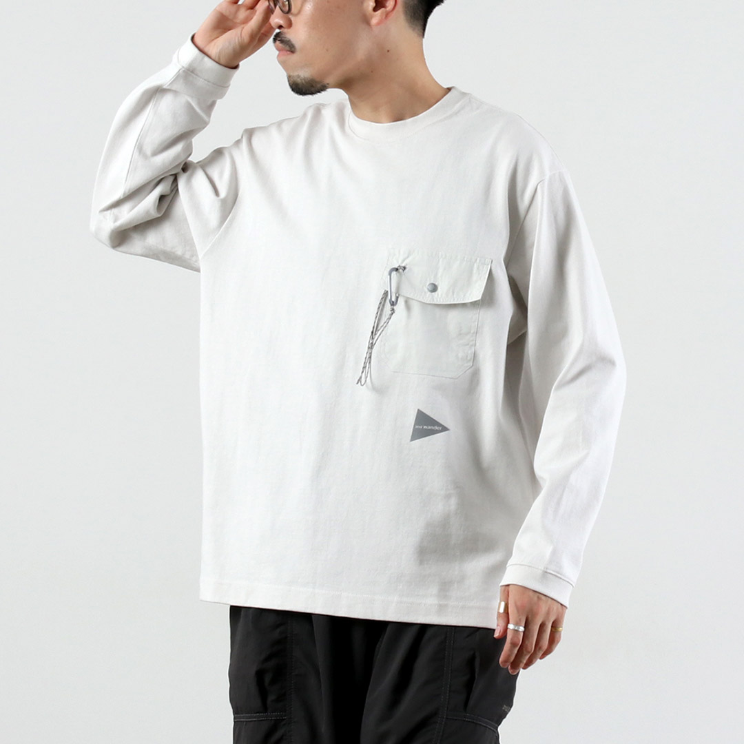 AND WANDER（アンドワンダー） ヘビーコットン ポケット ロングスリーブTシャツ / トップス 長袖 ロンT カラビナ付き | and wander | 01