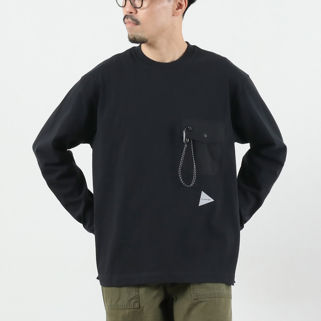 AND WANDER（アンドワンダー） ヘビーコットン ポケット ロングスリーブTシャツ / トップス 長袖 ロンT カラビナ付き | and wander | 03