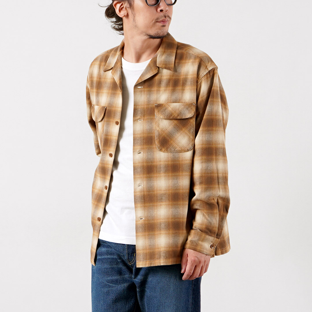 00s PENDLETON ネルシャツ 茶 XL A723 チェック柄 PENDLETON（ペンドルトン） ネルチェック オープンカラーシャツ