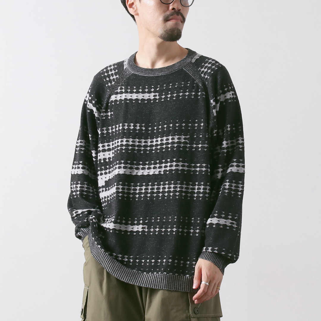 WHITE MOUNTAINEERING（ホワイトマウンテニアリング） ドットストライプ ラグランスリーブ ニットプルオーバー / セーター 長袖 | WHITE MOUNTAINEERING | 01