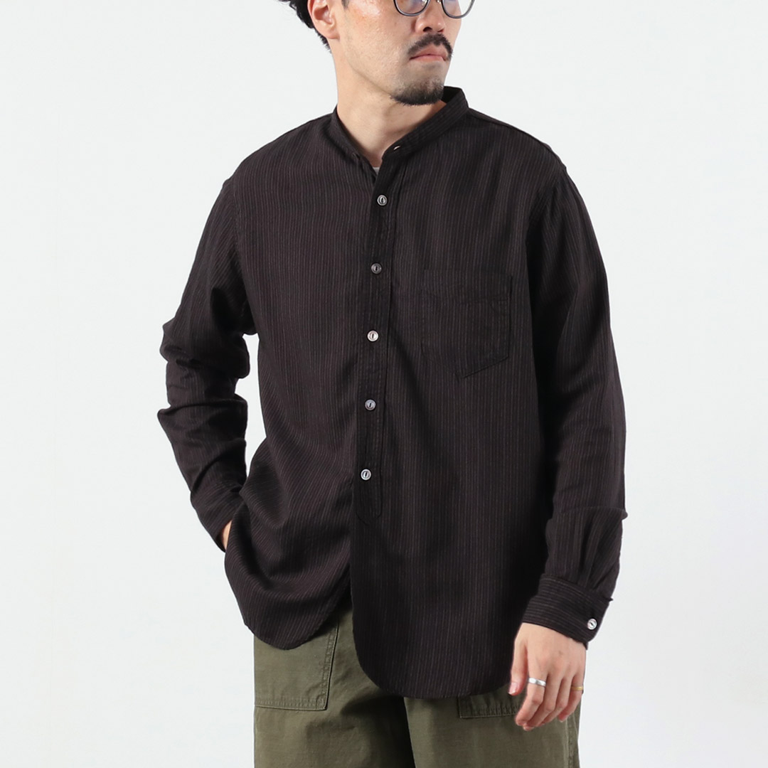 FOB FACTORY（F.O.Bファクトリー） F3511 バンドカラーシャツ / 長袖 スタンドカラー ストライプ トップス メンズ 柄シャツ 日本製 | FOB FACTORY | 02