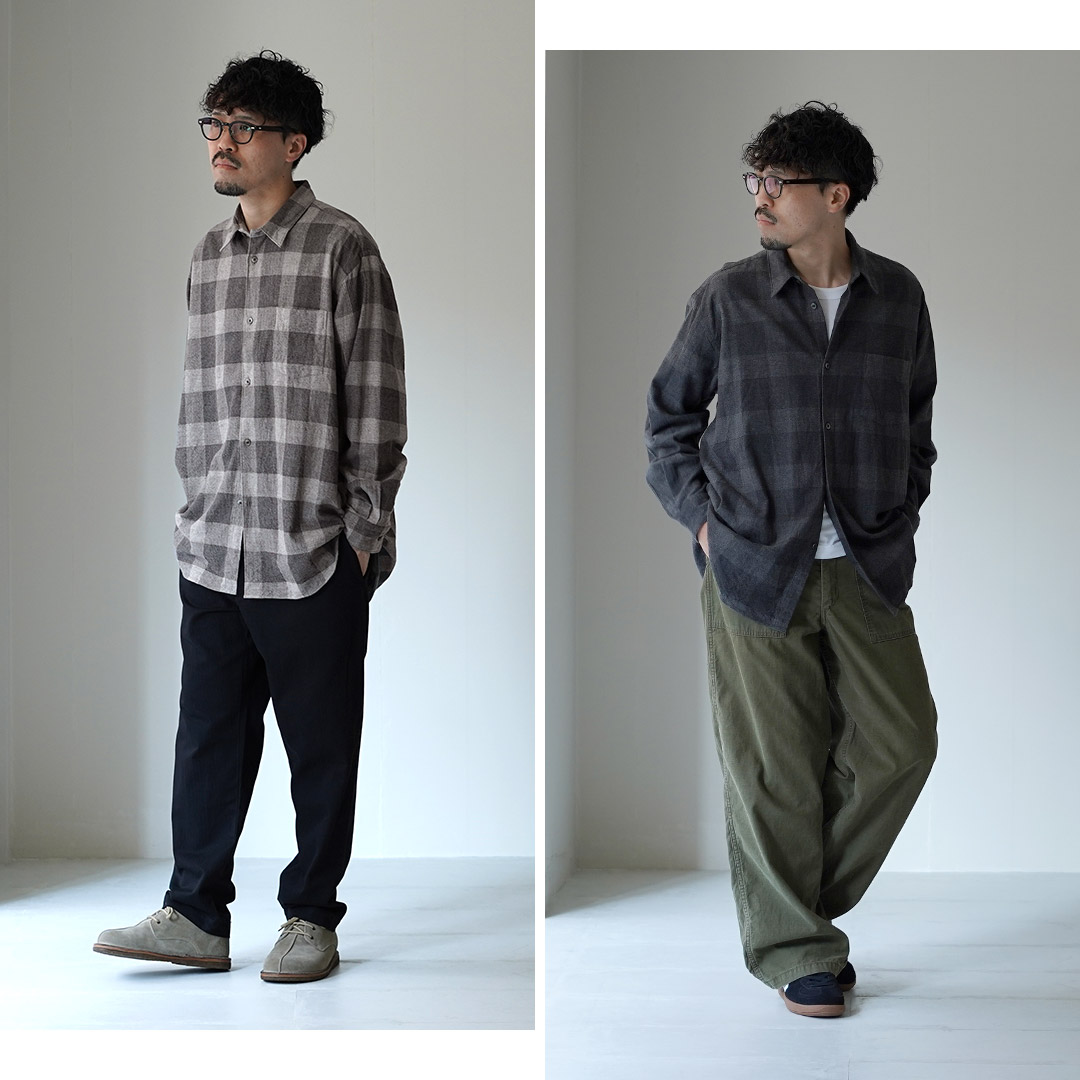 FUJITO（フジト） コットン ヤク ブロックチェック ビッグサイズシャツ