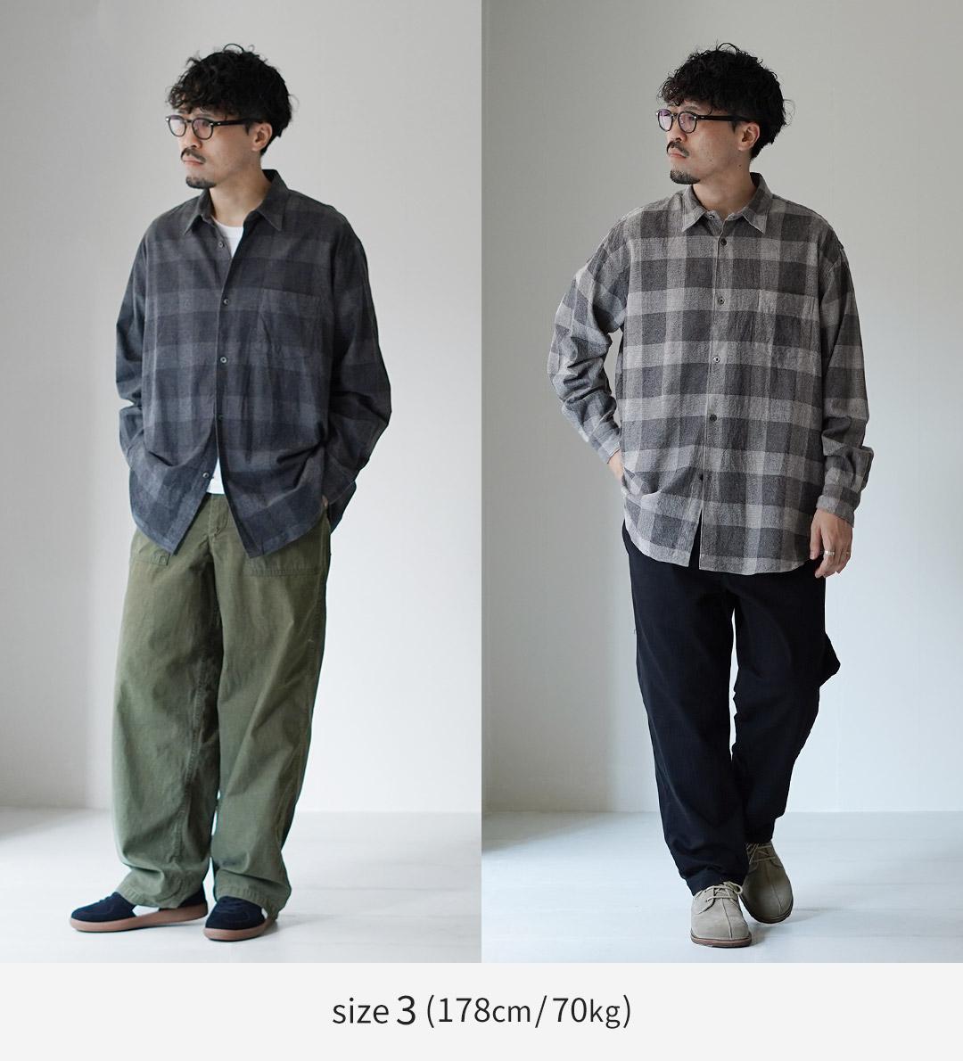 FUJITO（フジト） コットン ヤク ブロックチェック ビッグサイズシャツ