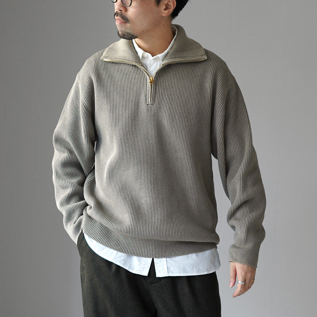 UNDYED（アンダイド） あぜ編み ハーフジップニット オーガニックコットン / メンズ 長袖 ハイネック | UNDYED | 03