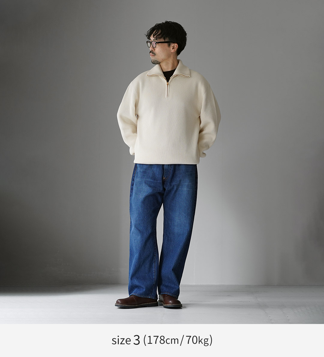 UNDYED（アンダイド） あぜ編み ハーフジップニット オーガニック