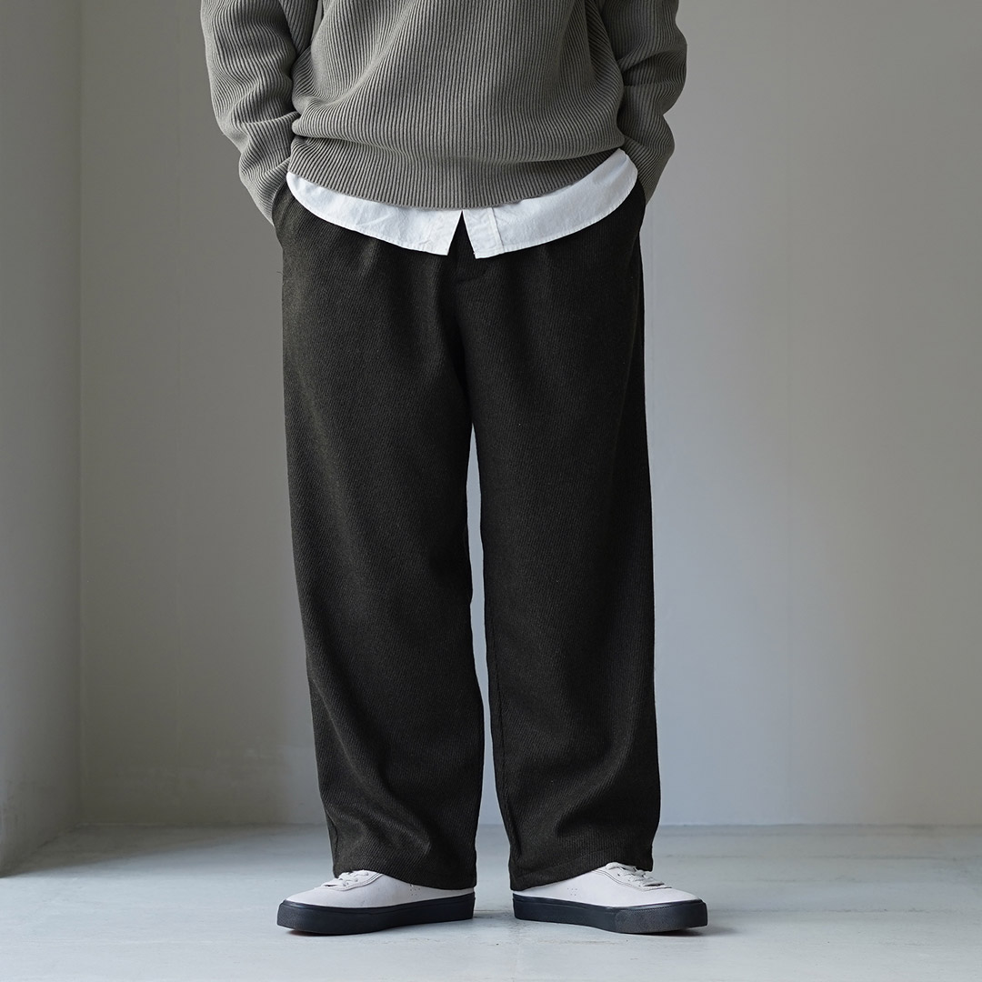 RE MADE IN TOKYO JAPAN（アールイー） ウールカシミア カルゼ ワイドパンツ / メンズ ボトムス ウエストゴム | Re made in tokyo japan | 01