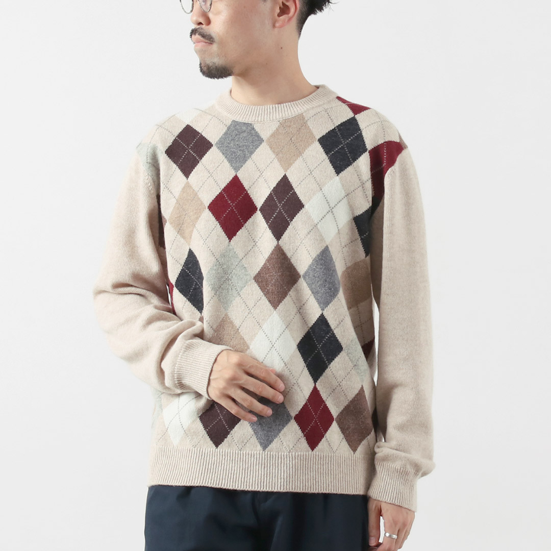 RINASCENTE（リナシェンテ） マルチカラー アーガイルニット / セーター 長袖 柄 クルーネック Multicolor Argyle Sweater | Rinascente | 01