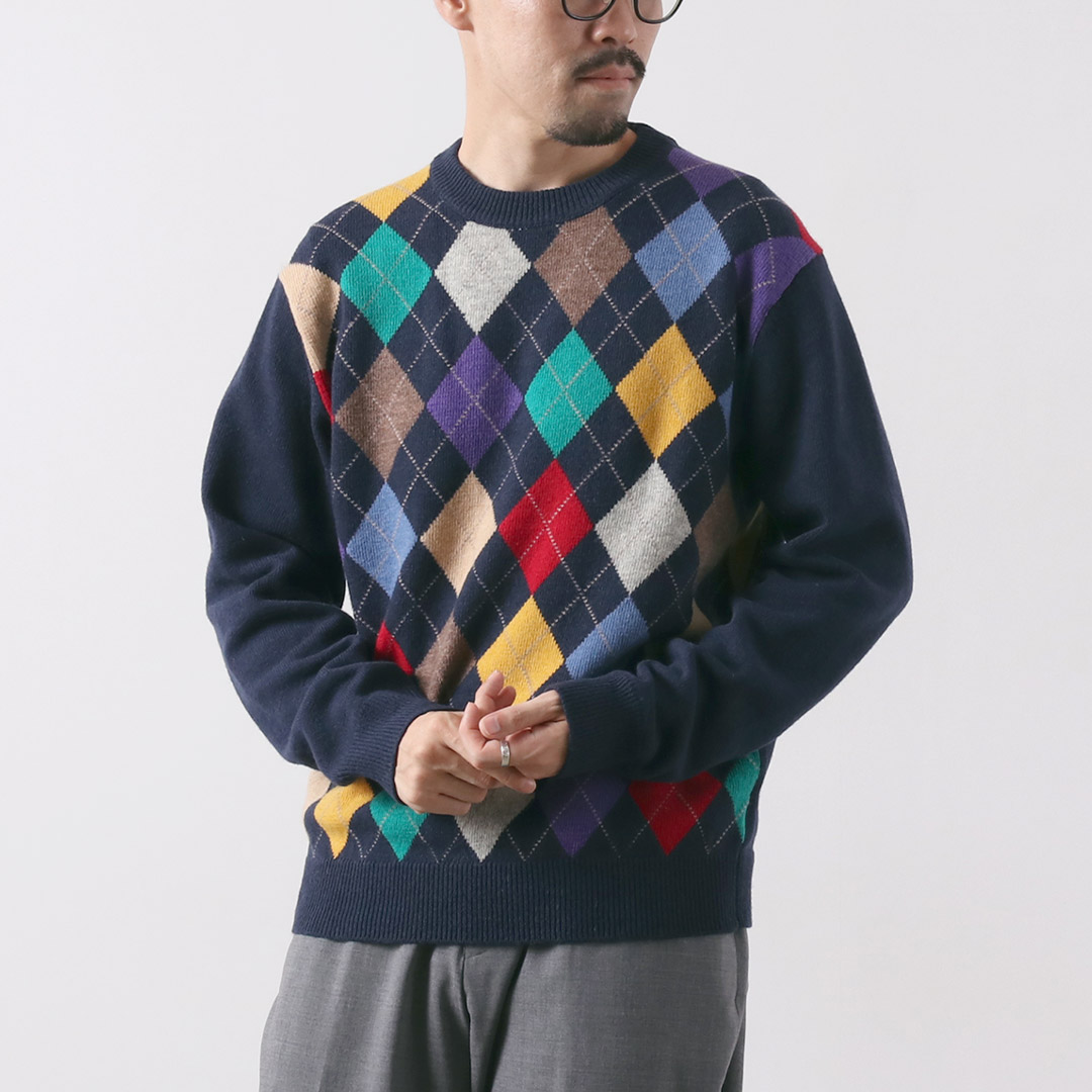 RINASCENTE（リナシェンテ） マルチカラー アーガイルニット / セーター 長袖 柄 クルーネック Multicolor Argyle Sweater | Rinascente | 02
