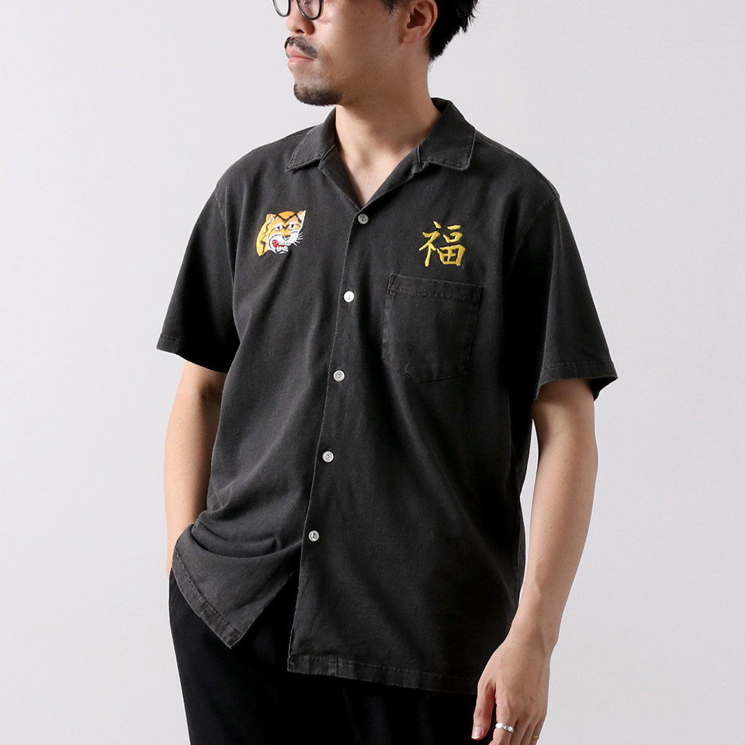 【極美品】GOOD ON 虎・福刺繍 半袖オープンカラーシャツ 和柄 完売品 L GOOD ON ON（グッドオン） 虎福刺繍 オープンカラーシャツ