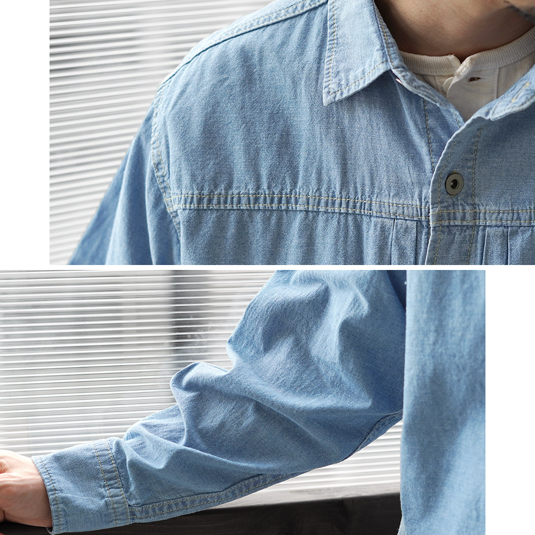 GOHEMP（ゴーヘンプ） プリーツワークシャツ ヘンプコットンシャンブレー 麻 / メンズ 長袖 | GOHEMP | 06