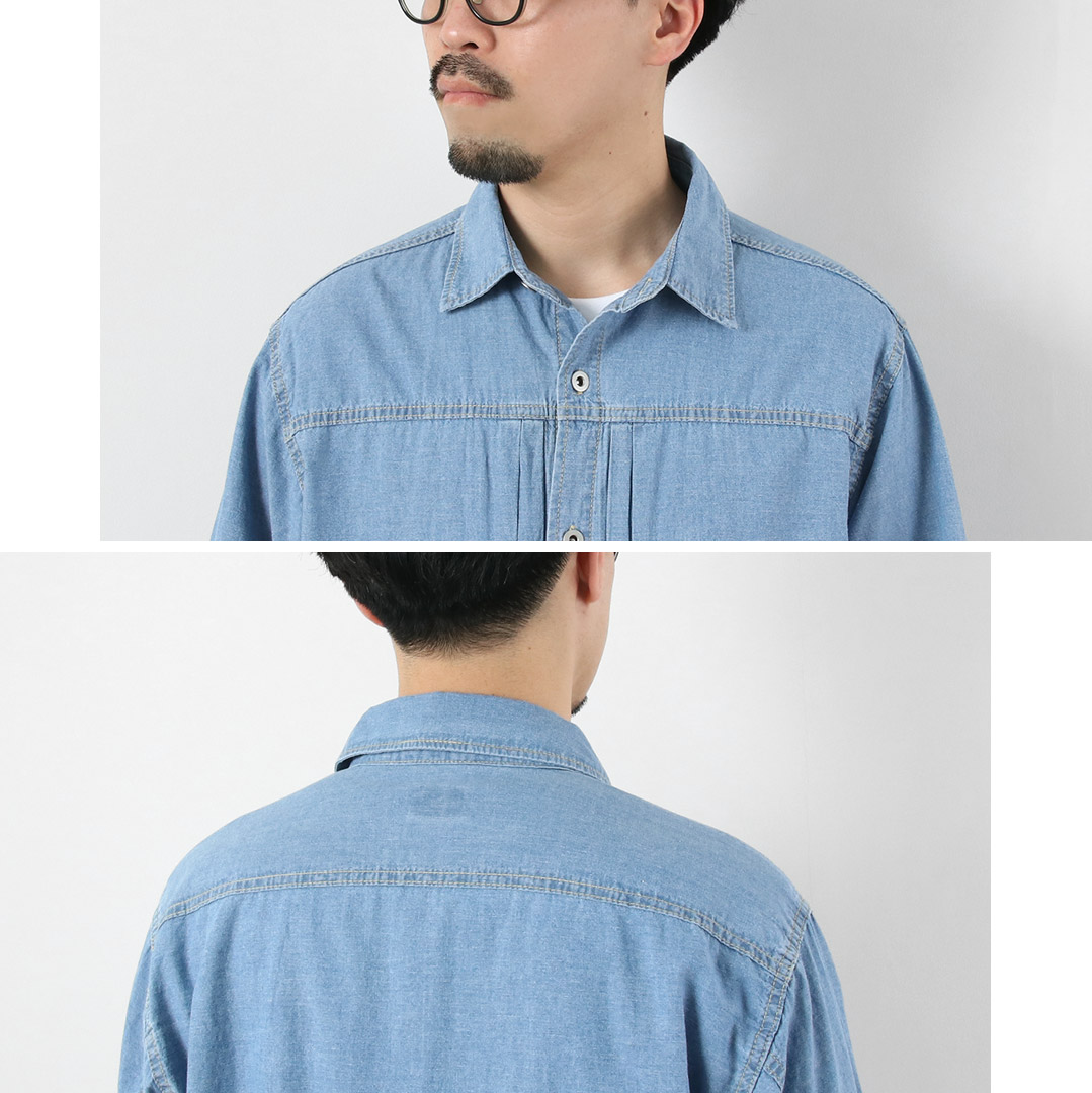 GOHEMP（ゴーヘンプ） プリーツワークシャツ ヘンプコットンシャンブレー 麻 / メンズ 長袖 | GOHEMP | 07