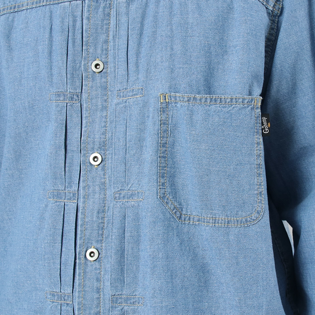 GOHEMP（ゴーヘンプ） プリーツワークシャツ ヘンプコットンシャンブレー 麻 / メンズ 長袖 | GOHEMP | 09