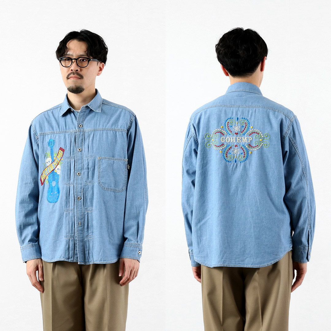 GOHEMP（ゴーヘンプ） 刺繍 プリーツワークシャツ ヘンプコットンシャンブレー / メンズ 長袖 吸湿 速乾 |  | 11