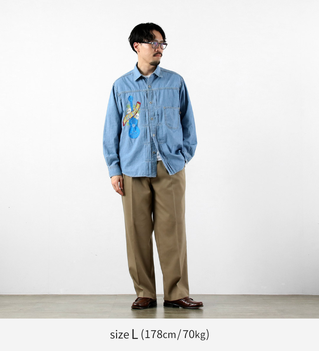 GOHEMP（ゴーヘンプ） 刺繍 プリーツワークシャツ ヘンプコットンシャンブレー / メンズ 長袖 吸湿 速乾 |  | 03