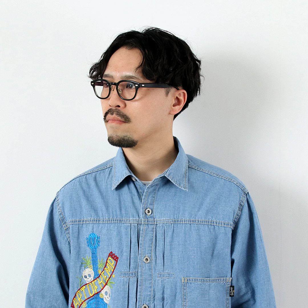 GOHEMP（ゴーヘンプ） 刺繍 プリーツワークシャツ ヘンプコットンシャンブレー / メンズ 長袖 吸湿 速乾 |  | 07