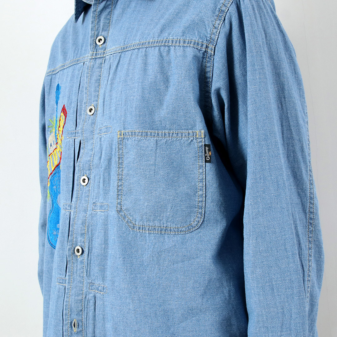 GOHEMP（ゴーヘンプ） 刺繍 プリーツワークシャツ ヘンプコットンシャンブレー / メンズ 長袖 吸湿 速乾 |  | 08