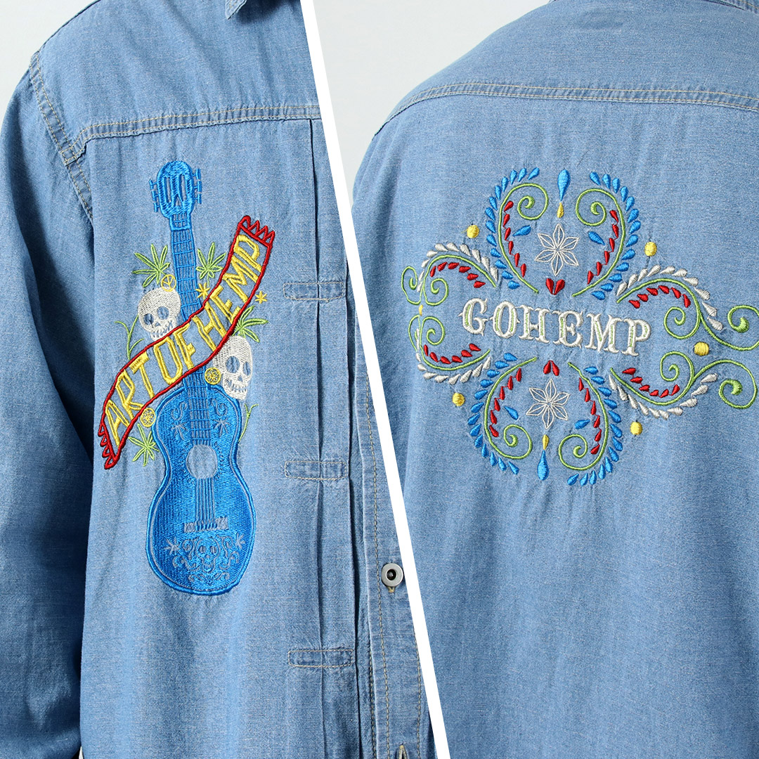 GOHEMP（ゴーヘンプ） 刺繍 プリーツワークシャツ ヘンプコットンシャンブレー / メンズ 長袖 吸湿 速乾 |  | 09