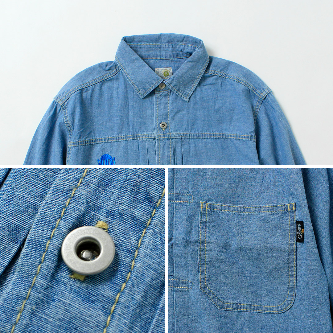 GOHEMP（ゴーヘンプ） 刺繍 プリーツワークシャツ ヘンプコットンシャンブレー / メンズ 長袖 吸湿 速乾 |  | 12