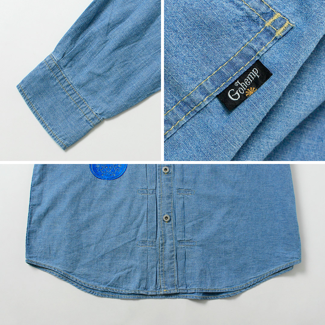 GOHEMP（ゴーヘンプ） 刺繍 プリーツワークシャツ ヘンプコットンシャンブレー / メンズ 長袖 吸湿 速乾 |  | 13