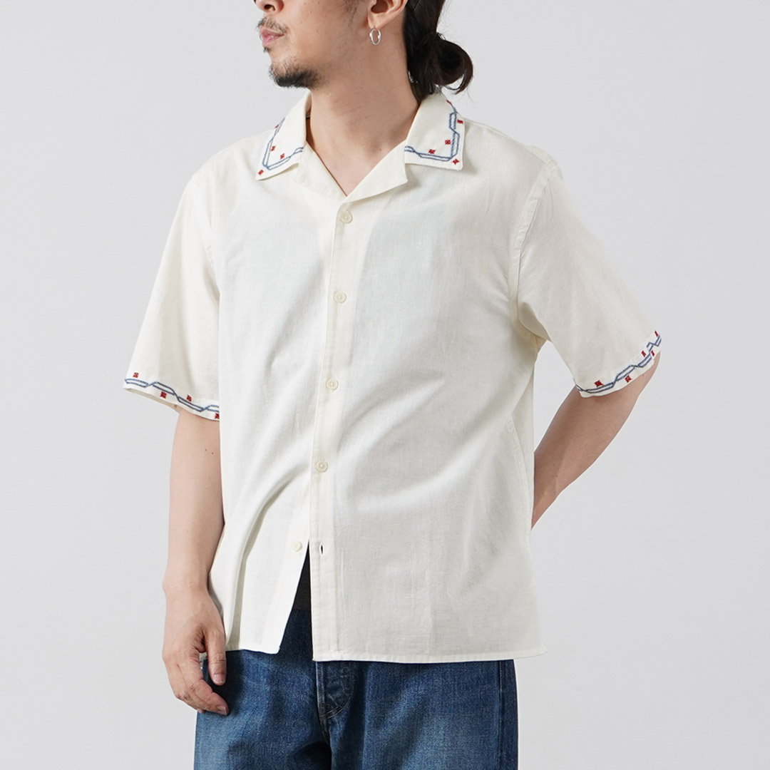 WAX LONDON（ワックスロンドン） ディドコット ショートスリーブシャツ 刺繍 / 半袖 メンズ 麻 | WAX LONDON | 01