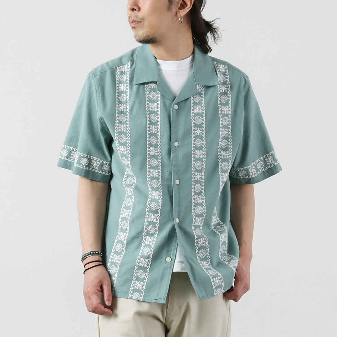 WAX LONDON（ワックスロンドン） ディドコット ショートスリーブシャツ プレースメントボーダー / 半袖 メンズ 麻 | WAX LONDON | 01