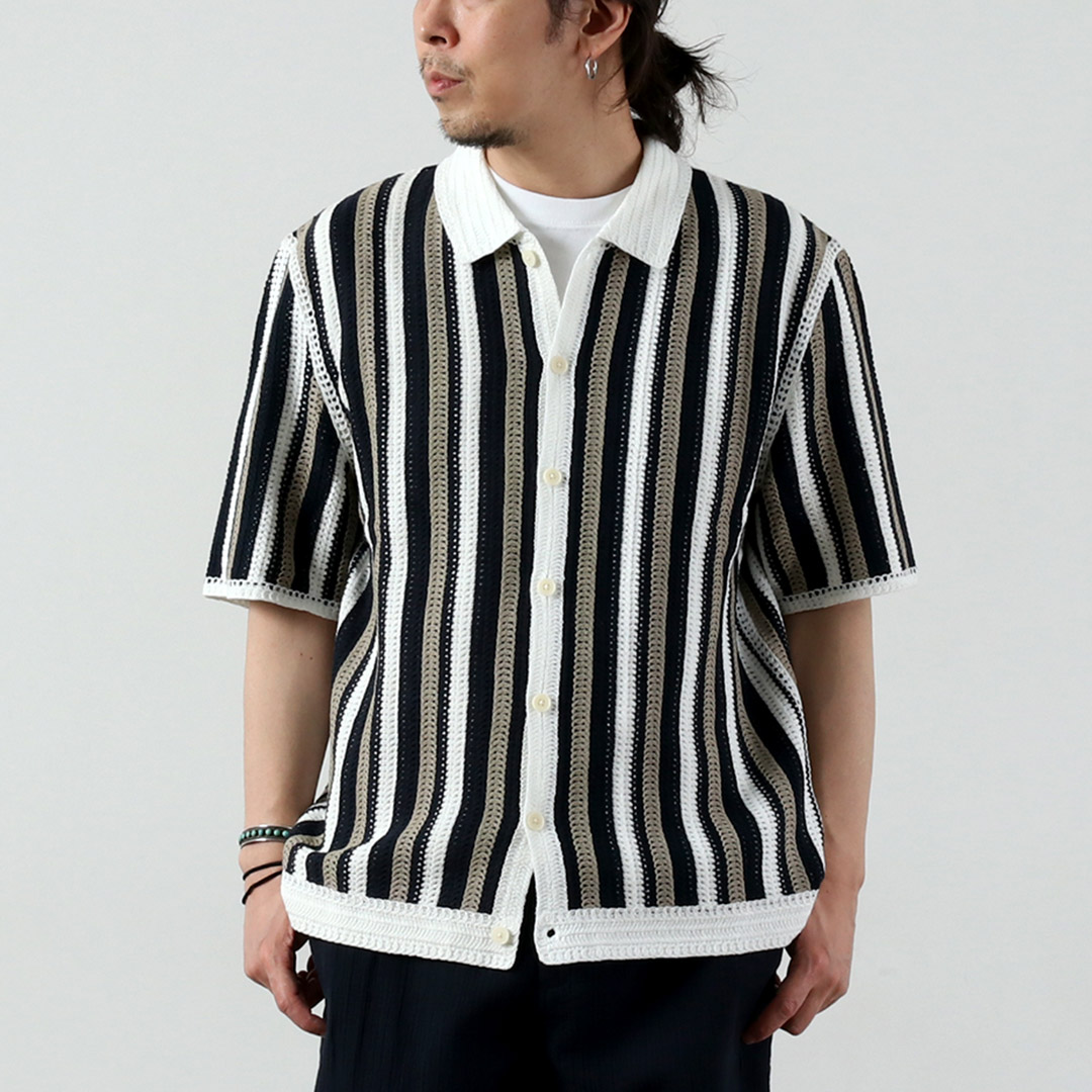 WAX LONDON（ワックスロンドン） ポルト ポロシャツ ストライプ クロシェ / メンズ サマーニット | WAX LONDON | 01