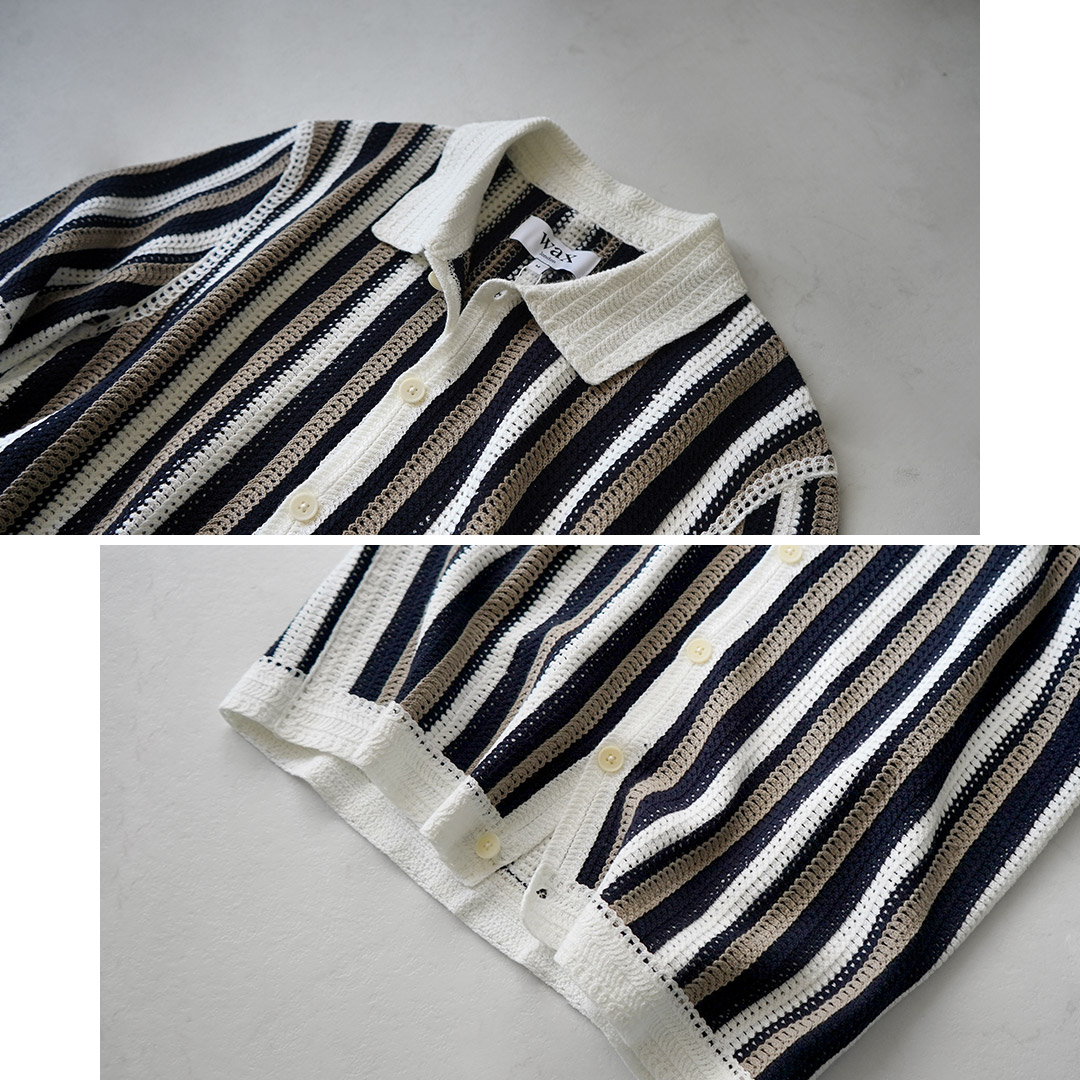 WAX LONDON（ワックスロンドン） ポルト ポロシャツ ストライプ クロシェ / メンズ サマーニット | WAX LONDON | 03