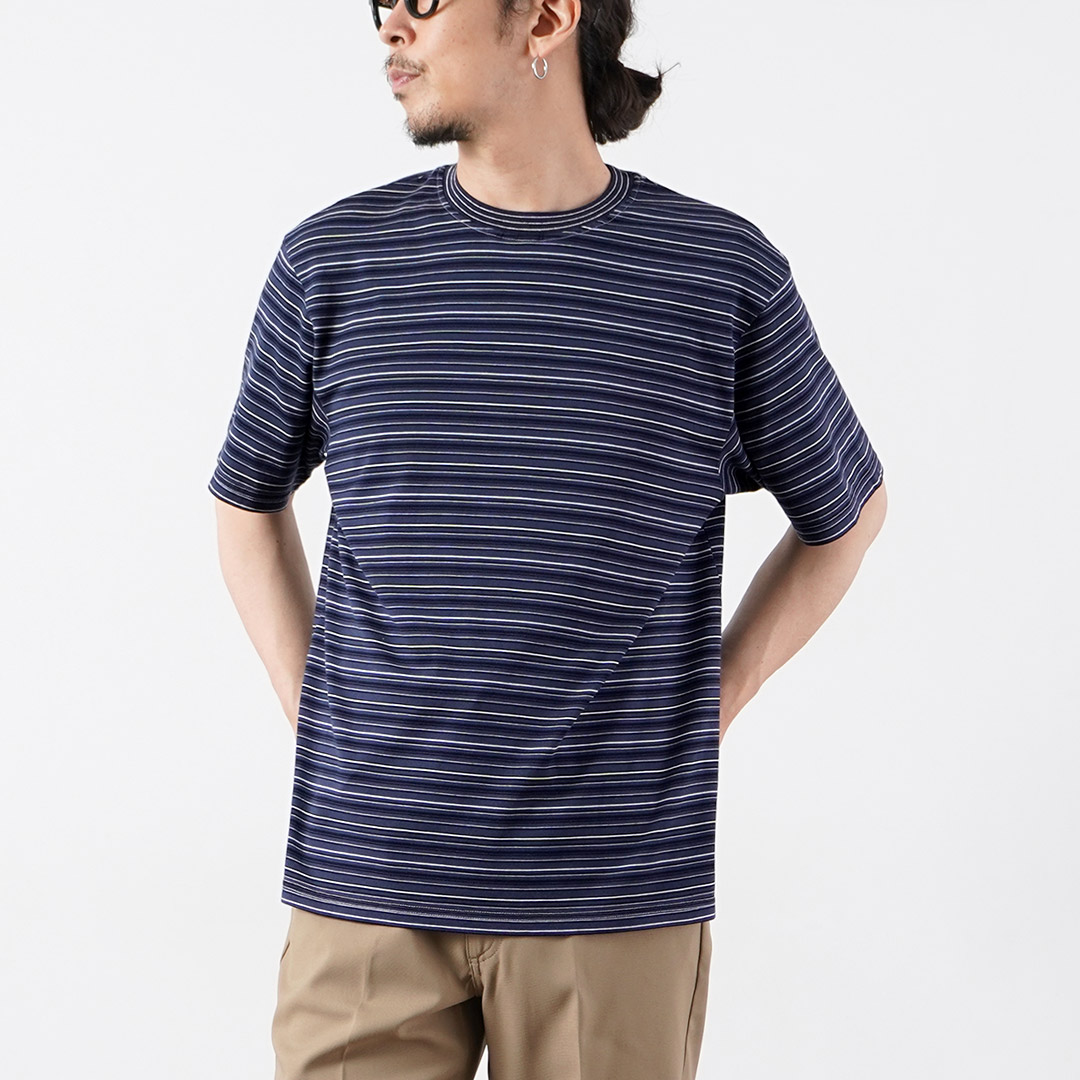 YONETOMI NEW BASIC（ヨネトミニューベーシック） ガーメントダイ ボーダー ショートスリーブTシャツ 日本製 / メンズ 半袖 ニット | Yonetomi NEW BASIC | 01