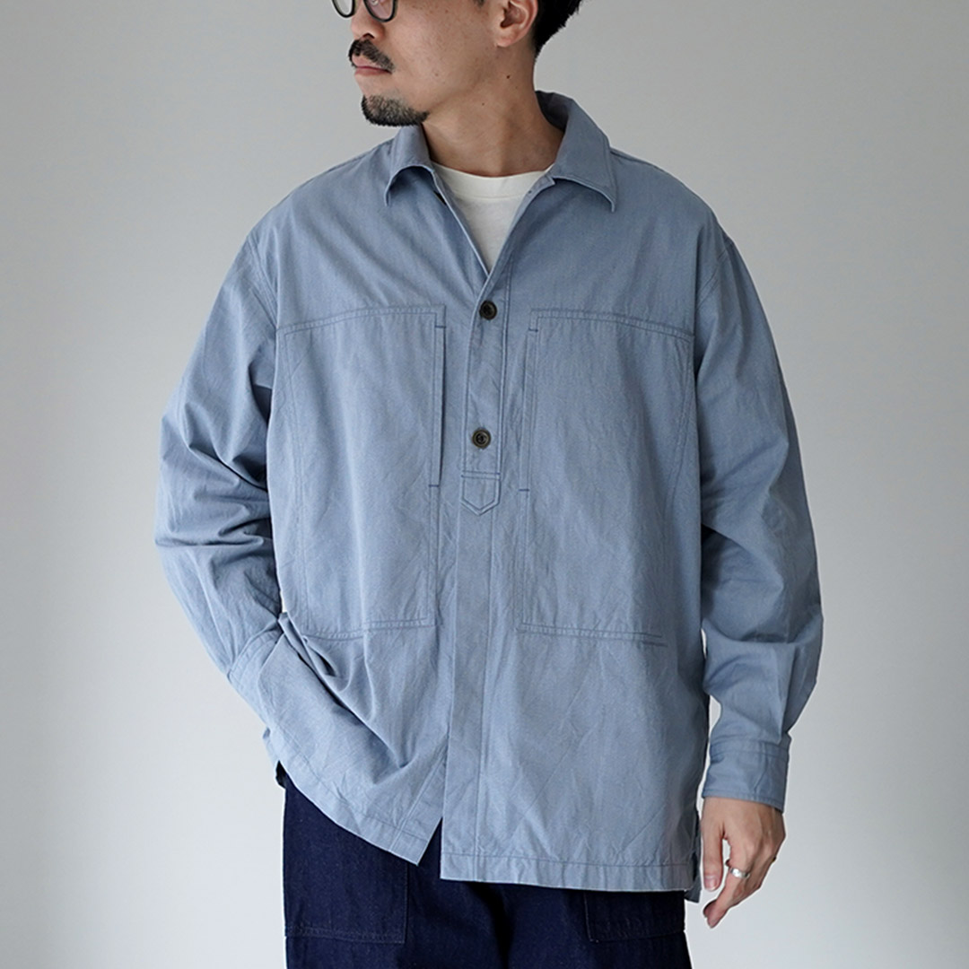 FUJITO（フジト） アーミーシャツ 撚り杢セルビッチシャンブレー / メンズ シャツ 長袖 ミリタリーシャツ 日本製 コットン | FUJITO | 01