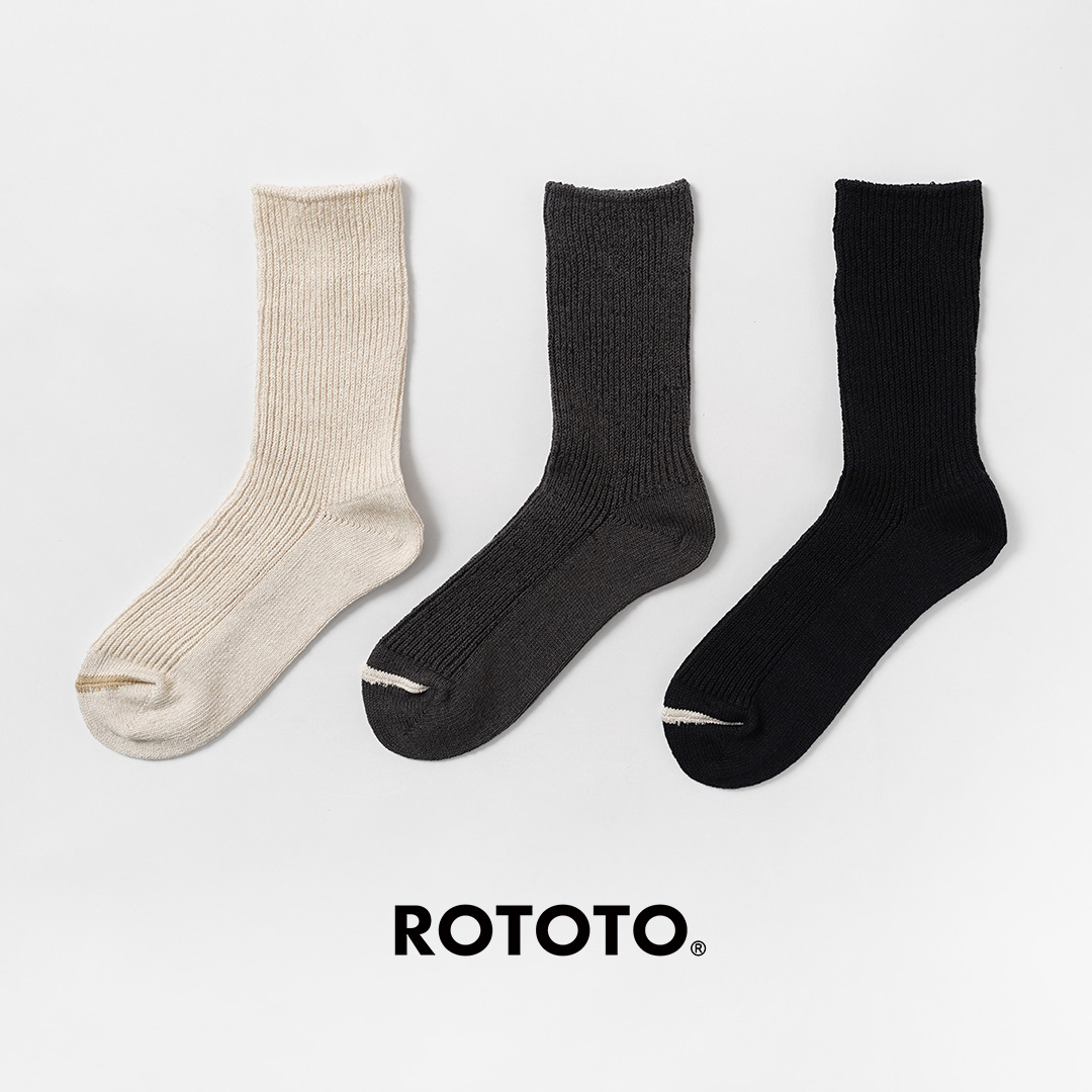 ROTOTO（ロトト） 和紙リサイクルコットン リブクルーソックス 靴下 日本製 / メンズ レディース | ROTOTO