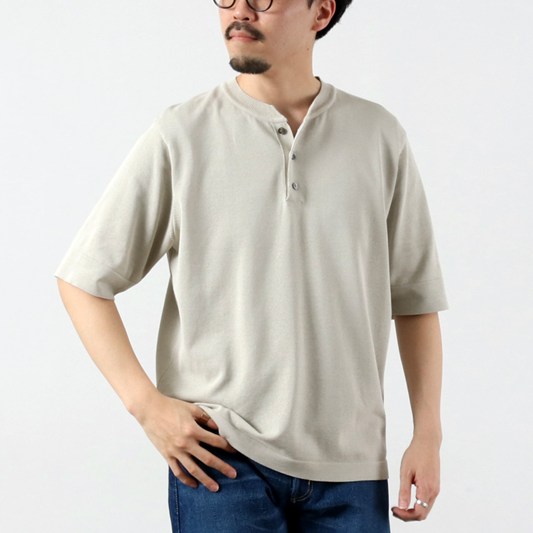 RINASCENTE（リナシェンテ） ハイブリッド ウォッシャブル ヘンリーネック ニットTシャツ 日本製 / メンズ 半袖 | Rinascente | 01