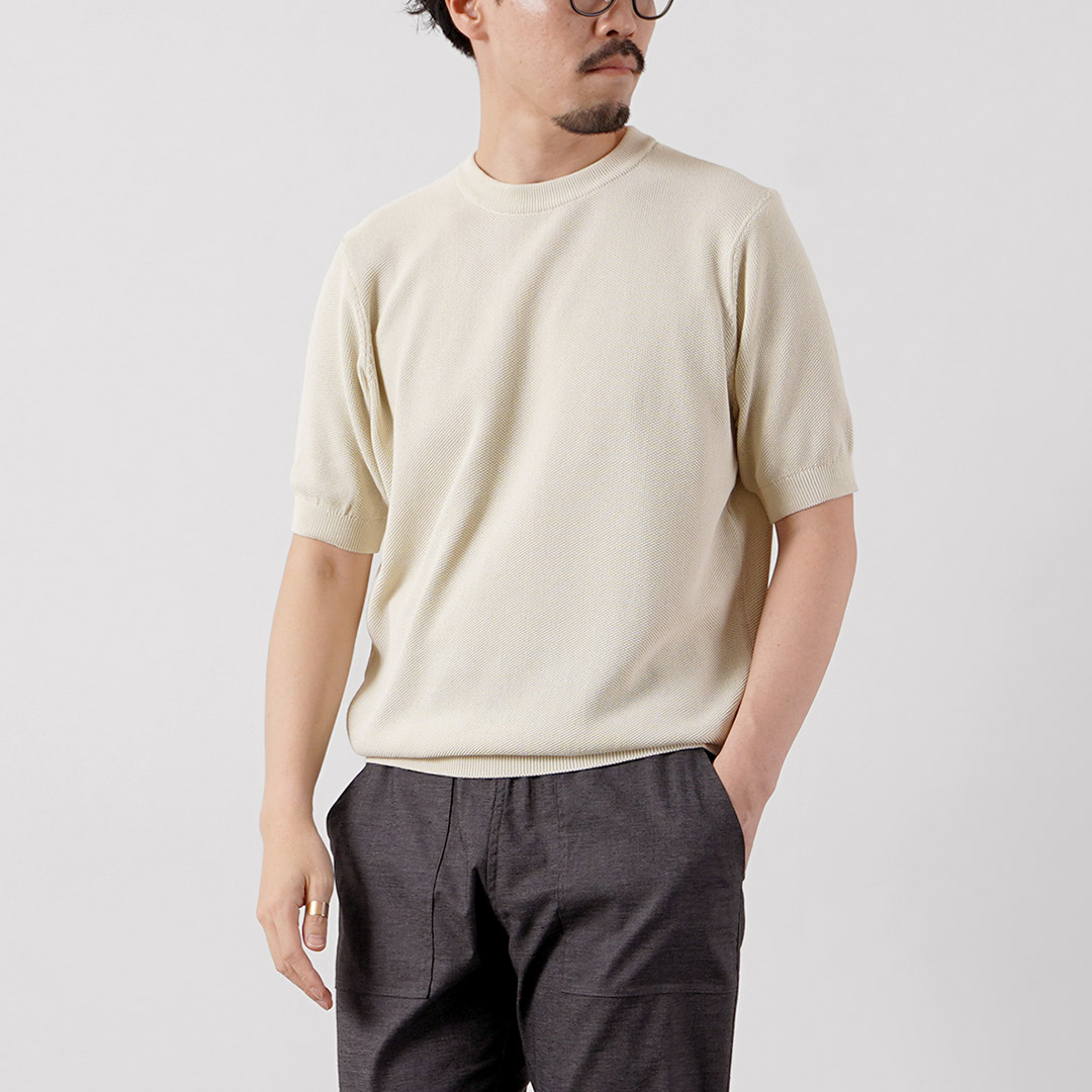 RINASCENTE（リナシェンテ） ハイブリッド ウォッシャブル 鹿の子クルーネック ニットTシャツ 日本製 / メンズ 半袖 サマーニット | Rinascente | 01