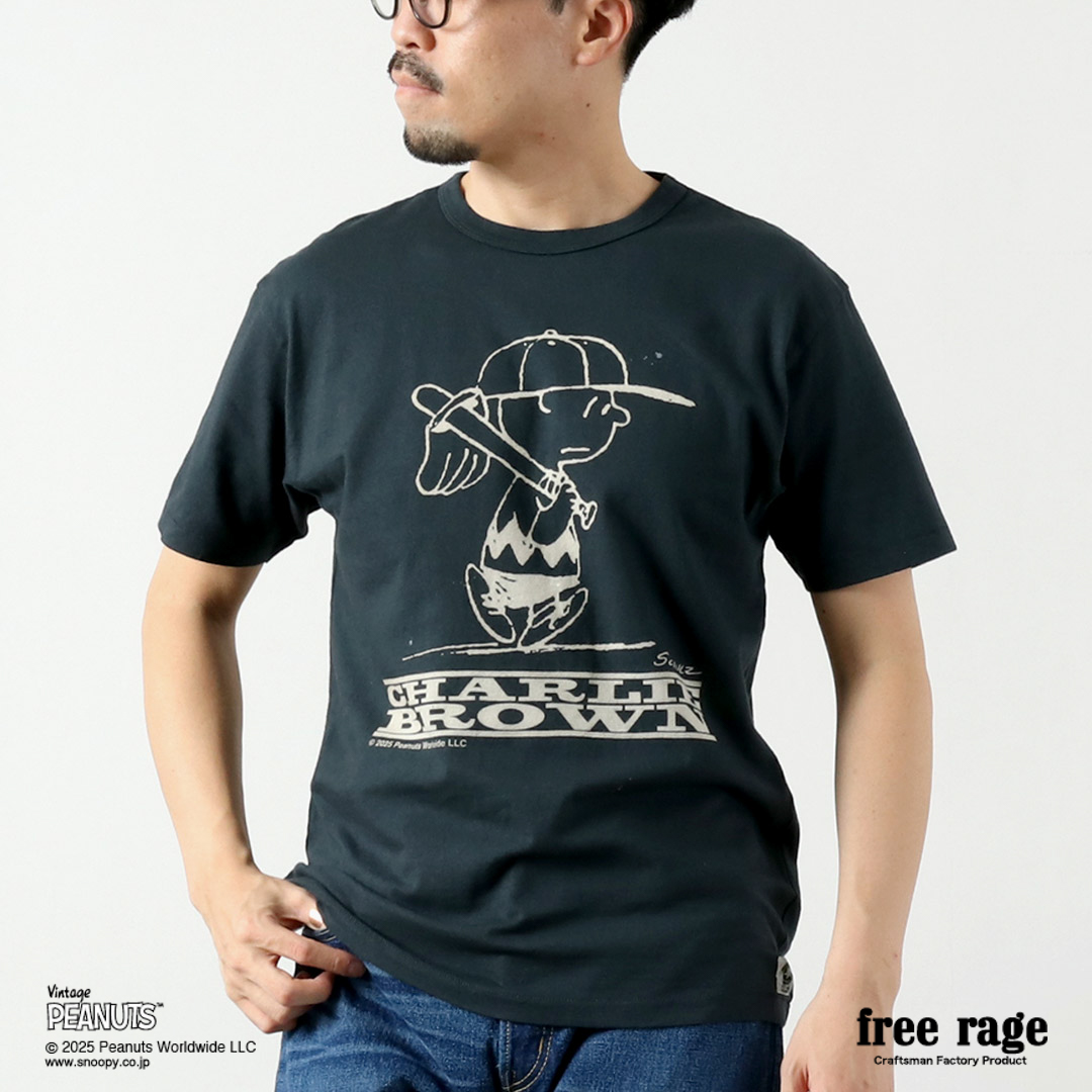 【予約販売：2月下旬発送予定】FREE RAGE（フリーレイジ） PEANUTS×free rage チャーリー・ブラウン プリント リサイクルコットン ショートスリーブTシャツ | free rage | 03