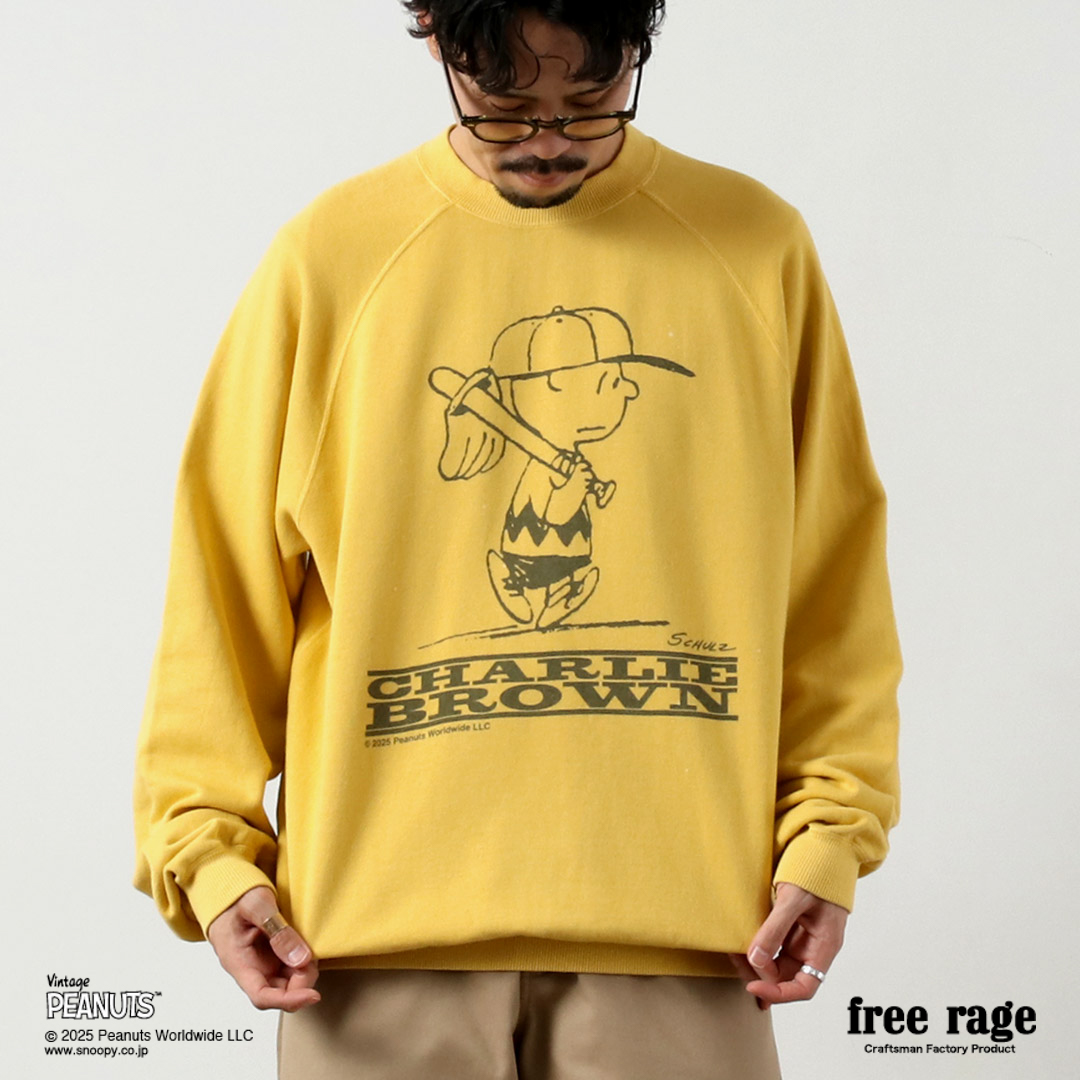 【予約販売：2月下旬発送予定】FREE RAGE（フリーレイジ） PEANUTS×free rage チャーリー・ブラウン プリント ラグランスウェット / 長袖 PEANUTSコラボ | free rage | 01