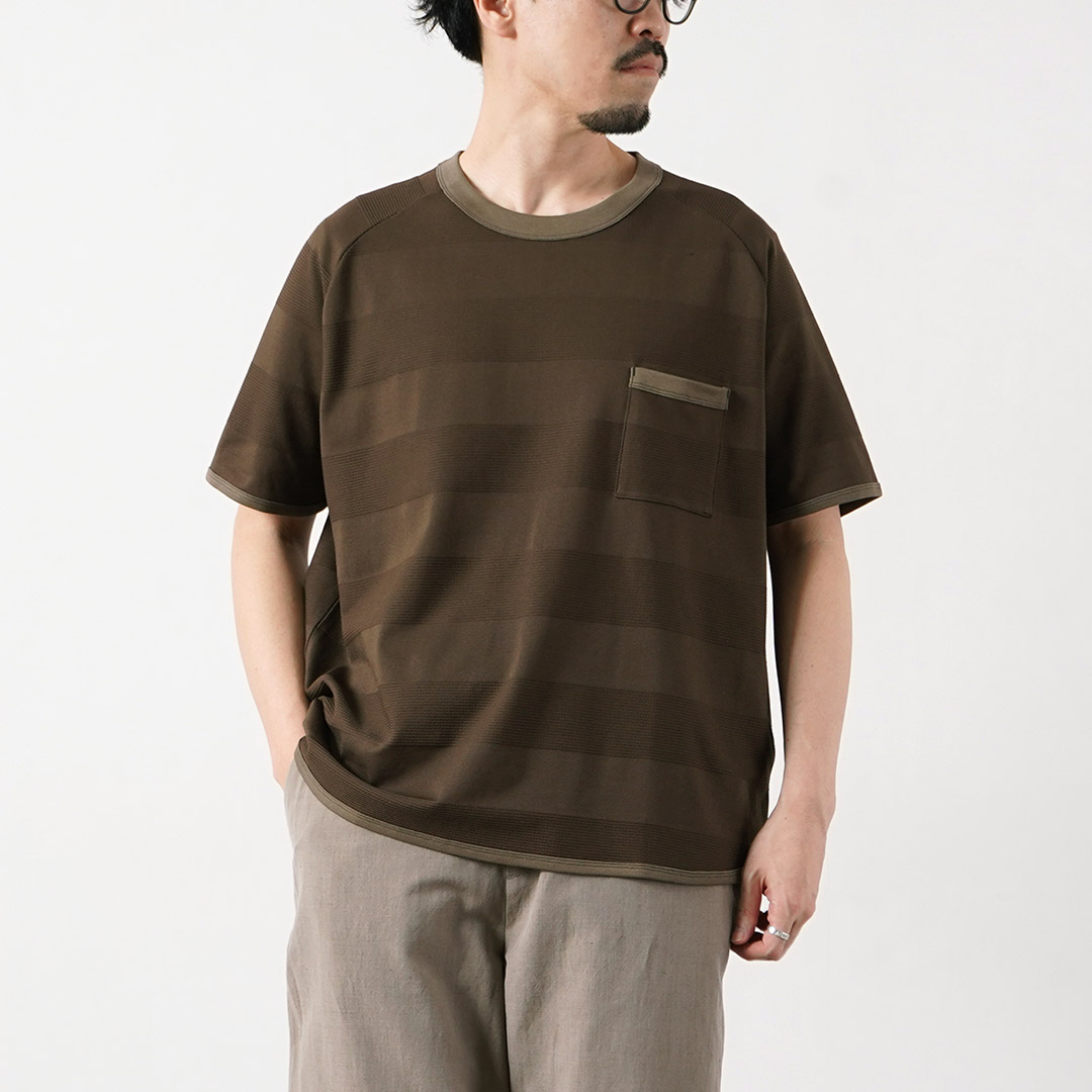 RE MADE IN TOKYO JAPAN（アールイーメイドイントウキョウジャパン） ジャガード ボーダーニットTシャツ 日本製 / メンズ 半袖 | Re made in tokyo japan | 01