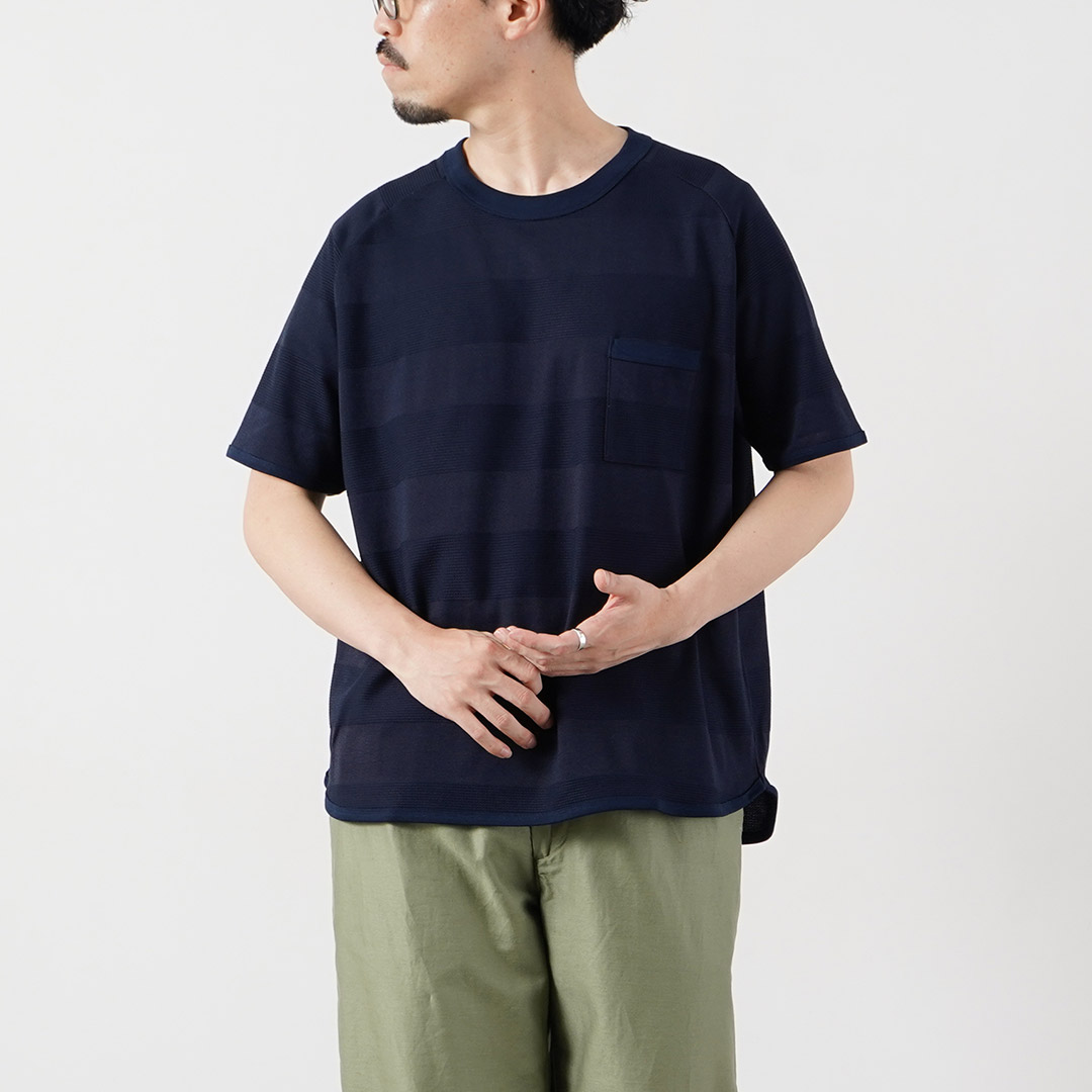 RE MADE IN TOKYO JAPAN（アールイーメイドイントウキョウジャパン） ジャガード ボーダーニットTシャツ 日本製 / メンズ 半袖 | Re made in tokyo japan | 02