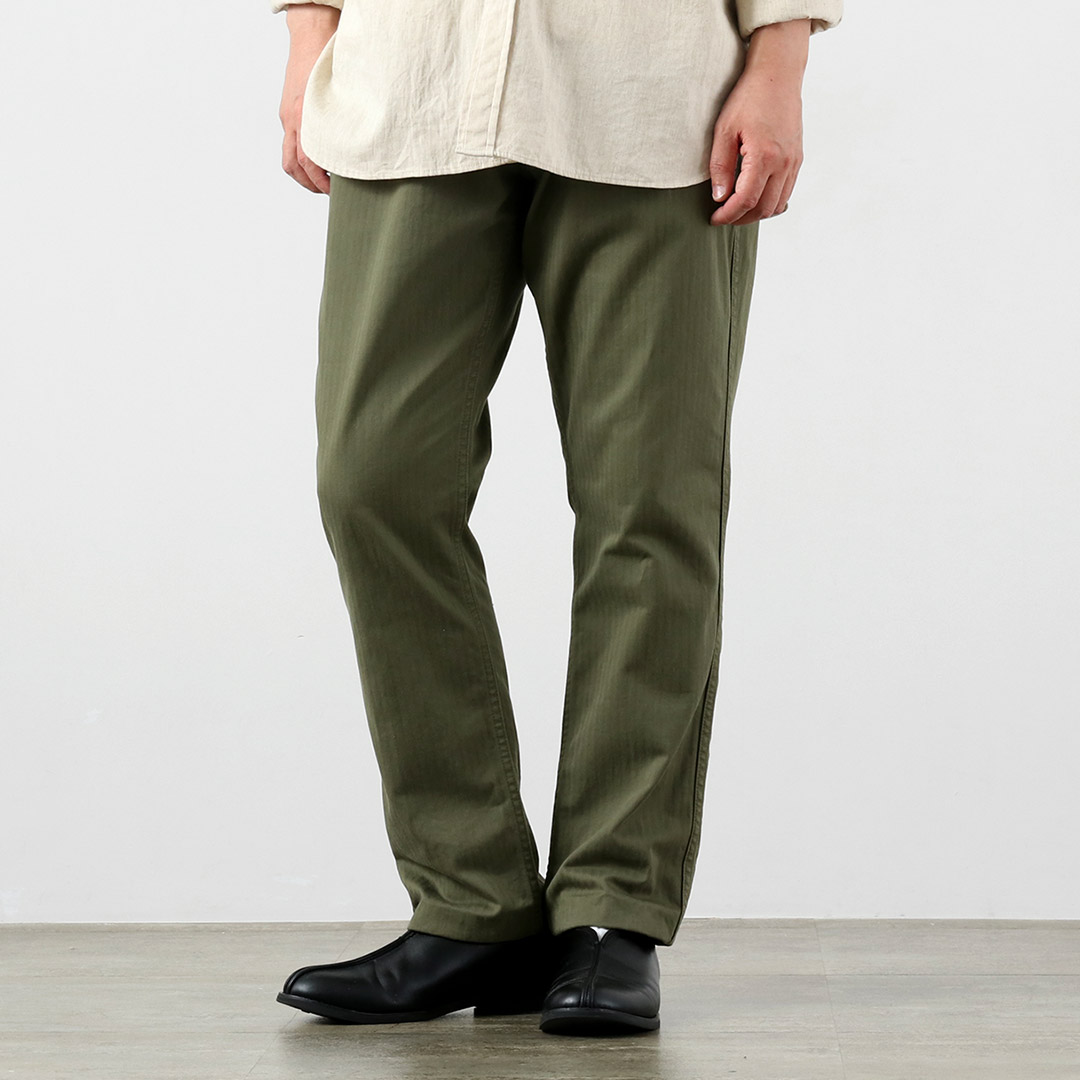 Blue refabric（ブルーリファブリック） ヘリンボーン ワイドテーパード ヴィンテージ トラウザー 日本製 / メンズ バットダイ |  | 01