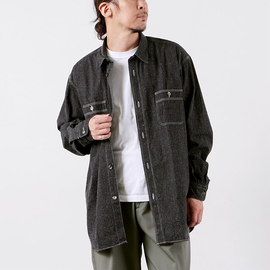 FUJITO（フジト） ネップデニムシャンブレー ビッグサイズ ワークシャツ 日本製 / レギュラーカラー オーバーシルエット | FUJITO | 02