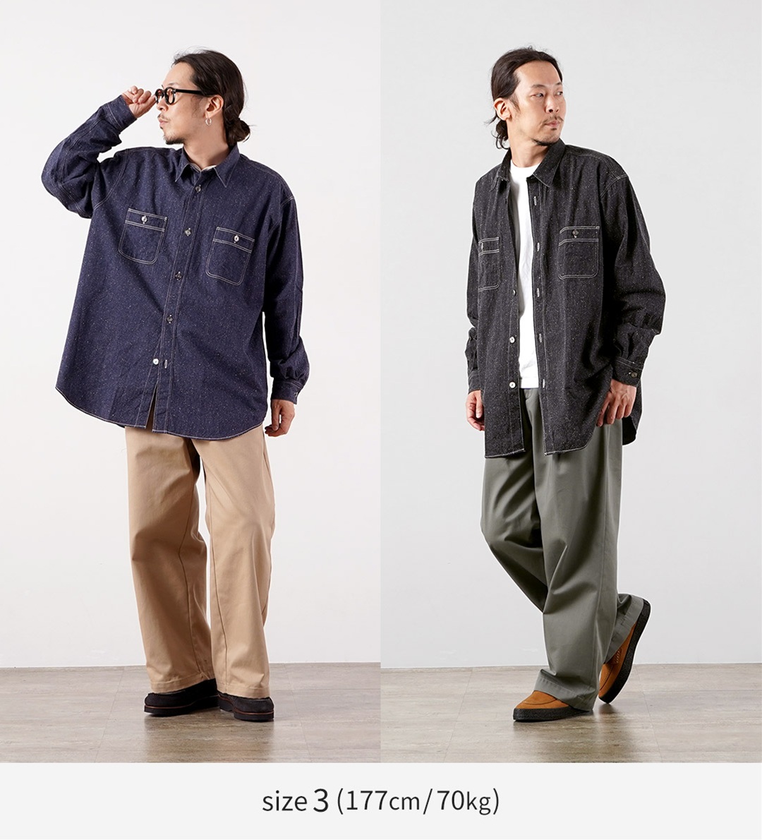 FUJITO（フジト） ネップデニムシャンブレー ビッグサイズ ワークシャツ 日本製 / レギュラーカラー オーバーシルエット | FUJITO | 05