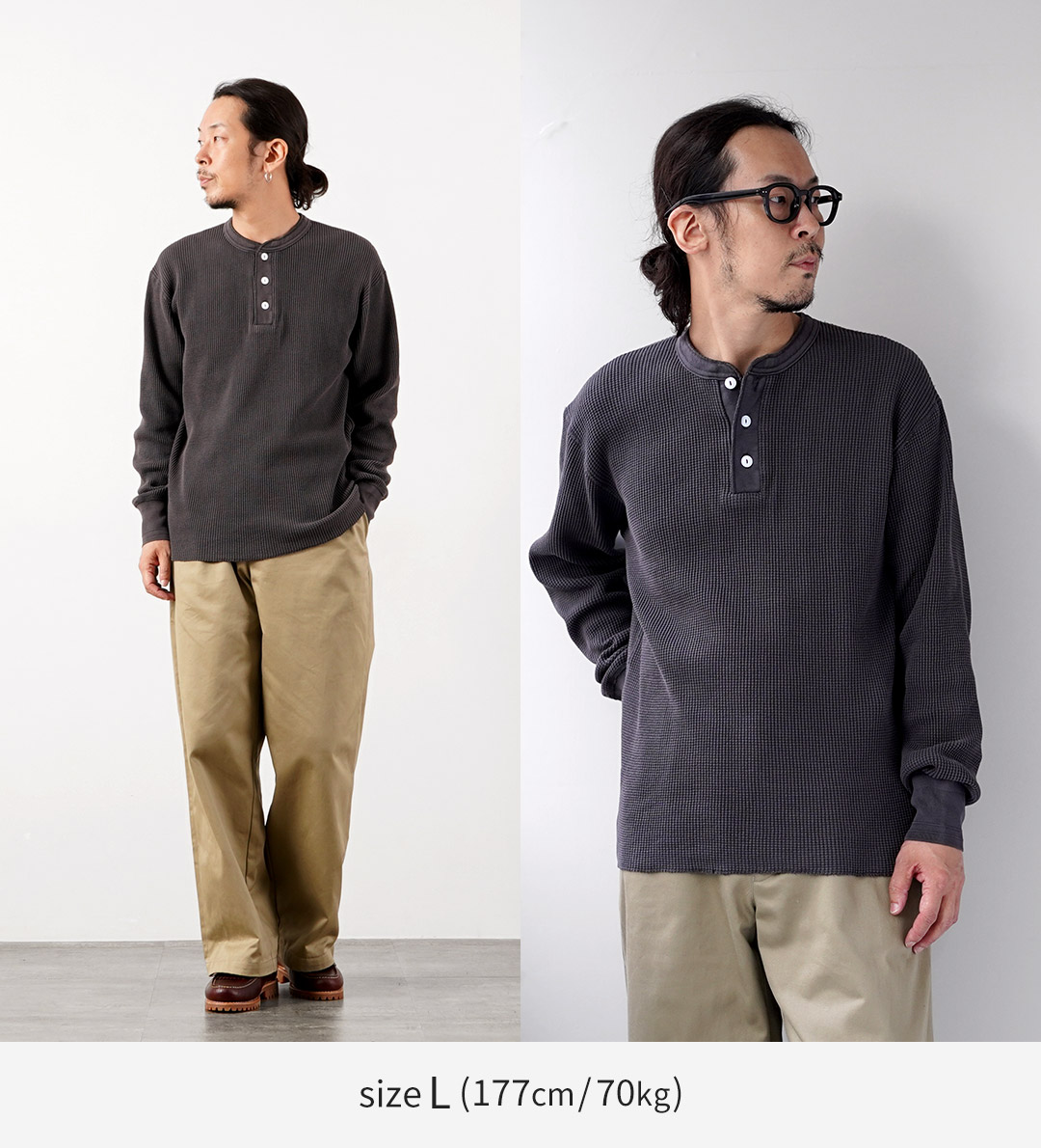 HEALTHKNIT（ヘルスニット） サーマルキングワッフル ヘンリーネック ロングスリーブ (ピグメントダイ) / メンズ 長袖 | Healthknit | 06