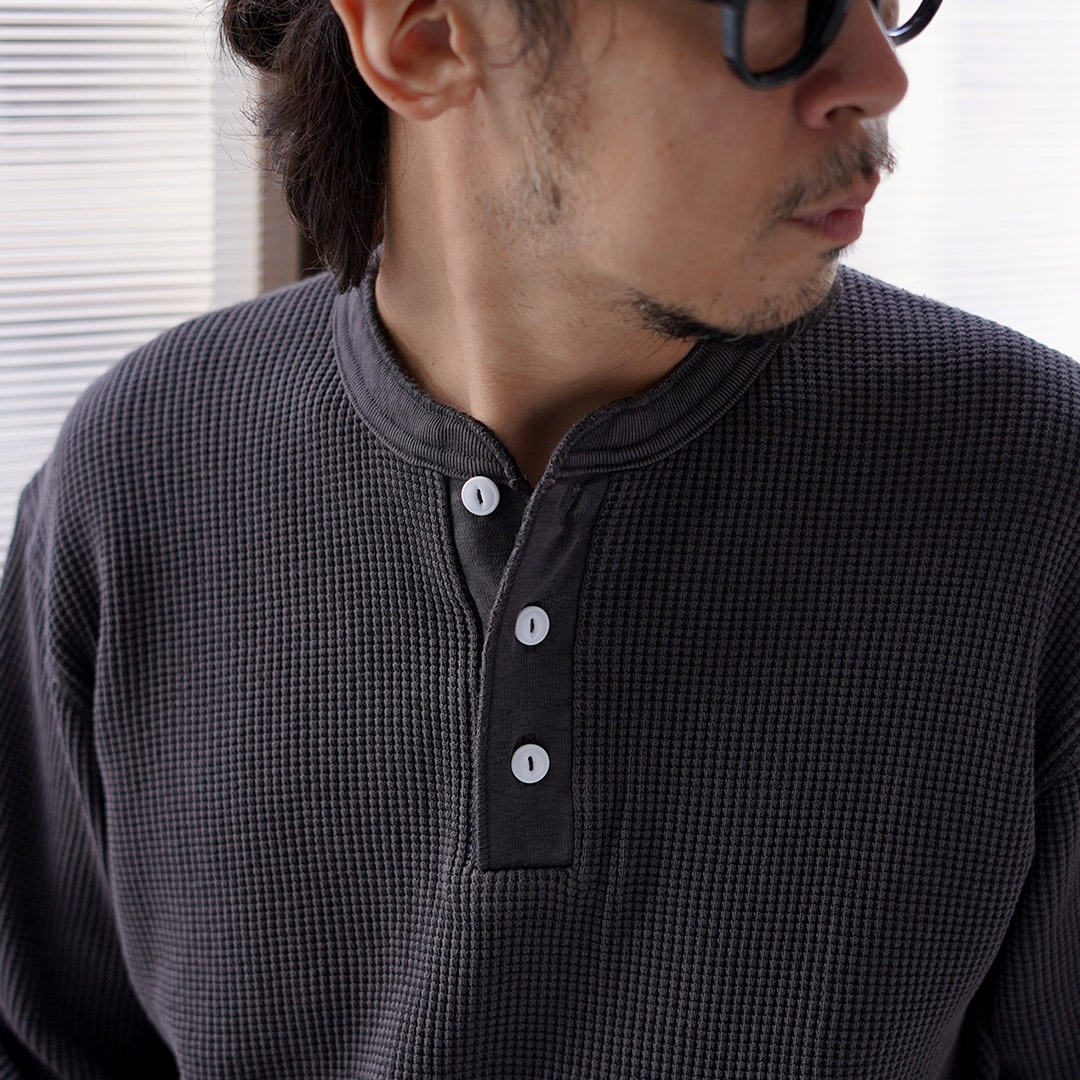 HEALTHKNIT（ヘルスニット） サーマルキングワッフル ヘンリーネック ロングスリーブ (ピグメントダイ) / メンズ 長袖 | Healthknit | 12
