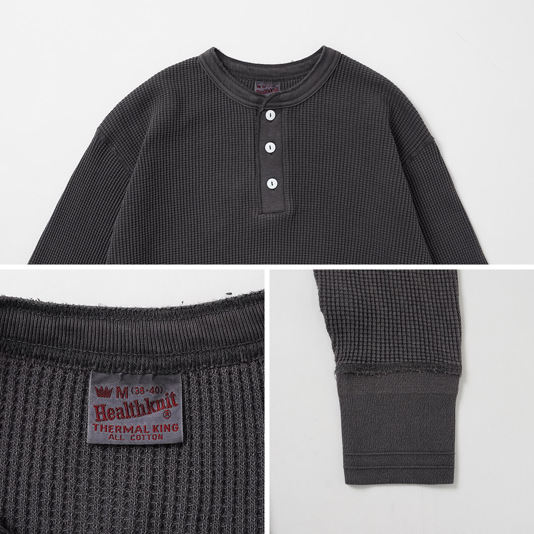 HEALTHKNIT（ヘルスニット） サーマルキングワッフル ヘンリーネック ロングスリーブ (ピグメントダイ) / メンズ 長袖 | Healthknit | 16