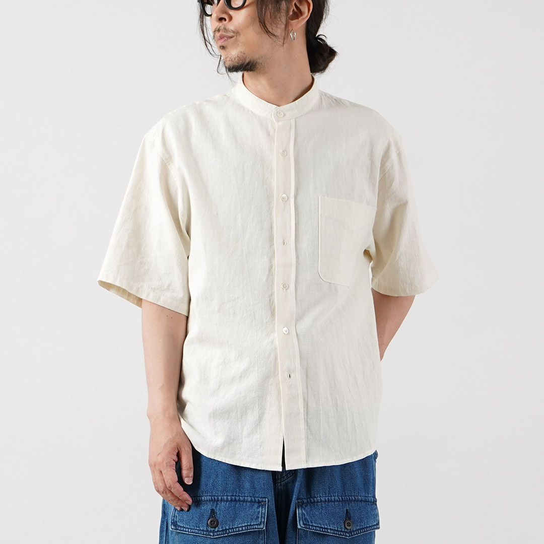 KEMA DESIGNS（ケマデザインズ） ヘンプ/オーガニックコットン ハーフスリーブ バンドカラーシャツ 綿麻 / 半袖 メンズ | kema designs | 01