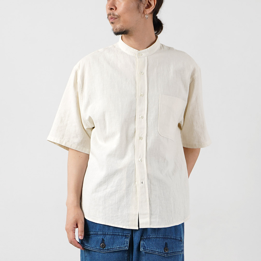 KEMA DESIGNS（ケマデザインズ） ヘンプ/オーガニックコットン ハーフスリーブ バンドカラーシャツ 綿麻 / 半袖 メンズ | kema designs | 01