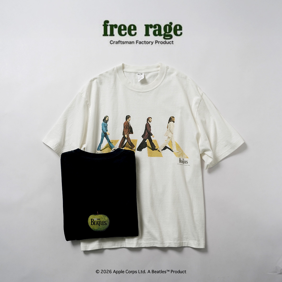 FREE RAGE（フリーレイジ） ビートルズ×フリーレイジ ラストレコーディング リサイクルコットン ショートスリーブTシャツ 日本製 / 半袖 | 