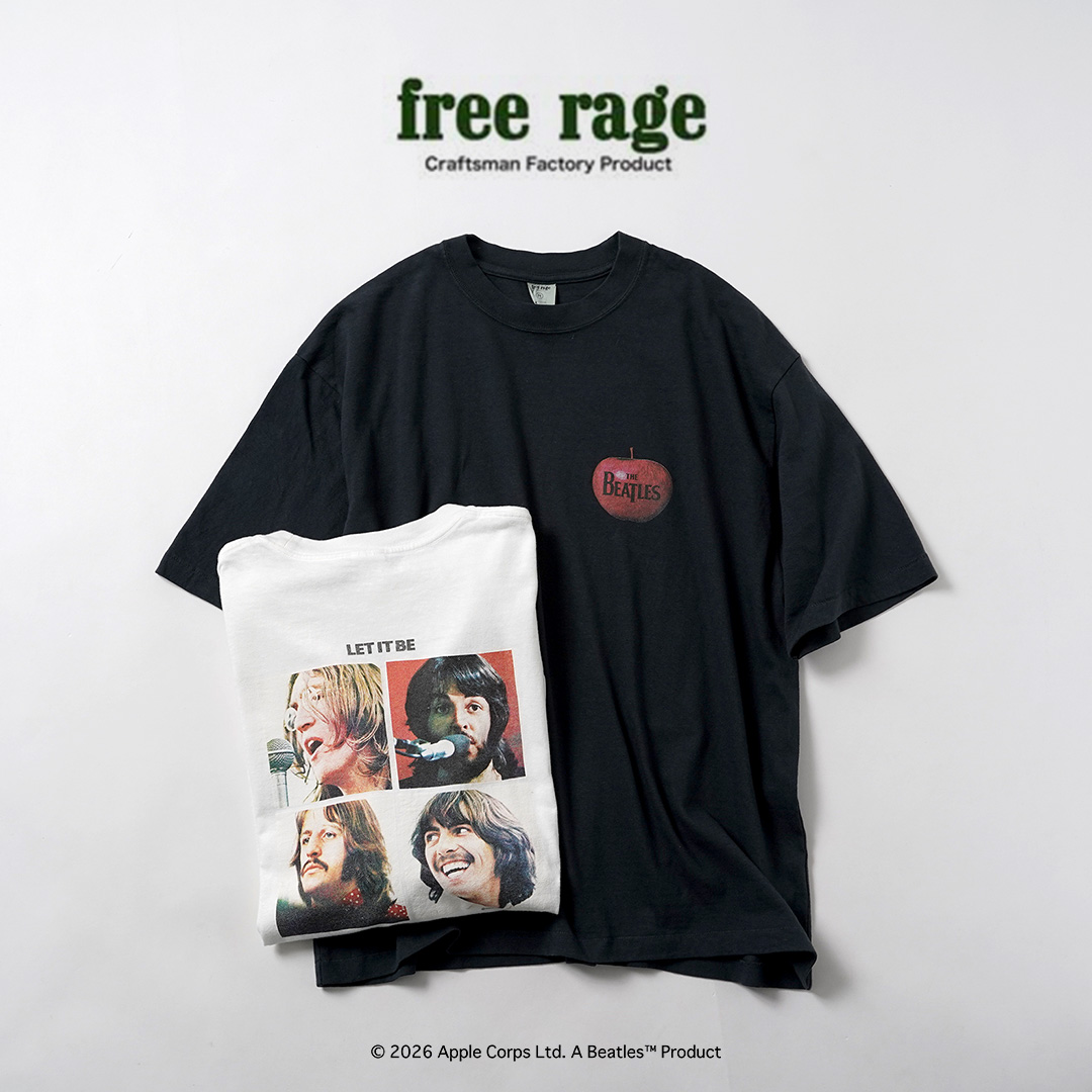 FREE RAGE（フリーレイジ） ビートルズ×フリーレイジ ラストリリース リサイクルコットン ショートスリーブTシャツ 日本製 / 半袖 | 